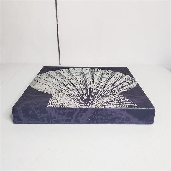 Nautical Metallic Silver Scallop Seashell Canvas Square Wall Art Decor - Picture 4 of 8